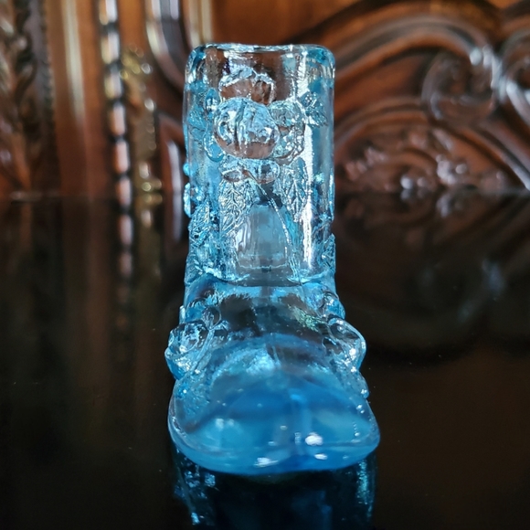 Light Blue Fenton 💙 Cabbage Rose🌹Art Glass Slipper - Picture 10 of 16